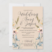 Waterverf Wilde Vloercrème en grijze bruiloft Kaart (Voorkant)