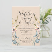 Waterverf Wilde Vloercrème en grijze bruiloft Kaart (Staand voorkant)