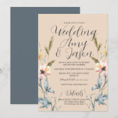 Waterverf Wilde Vloercrème en grijze bruiloft Kaart (Voorkant / Achterkant)