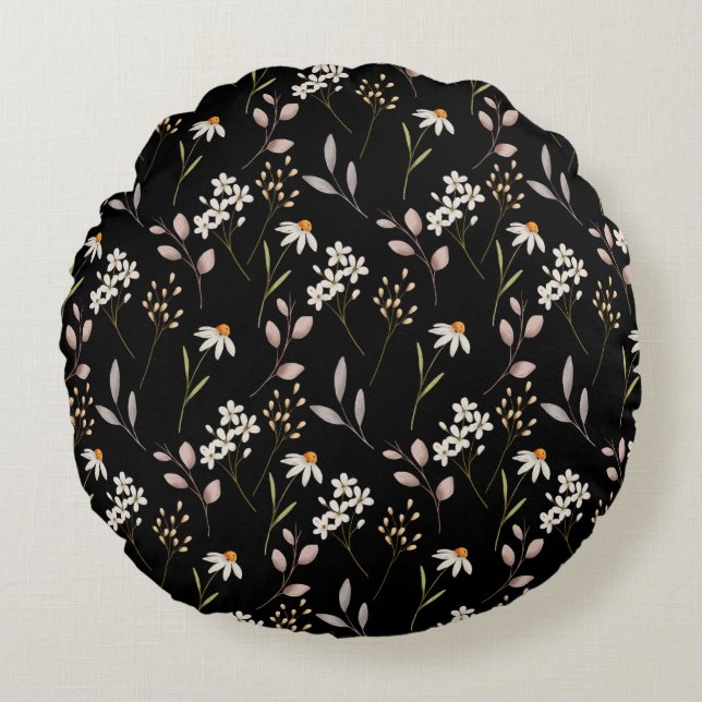 Waterverf WildeBloempatroon Rond Kussen (Voorkant)