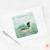 Waterverf Wilderness Bird Common Loon art Vierkante Sticker (Envelop)