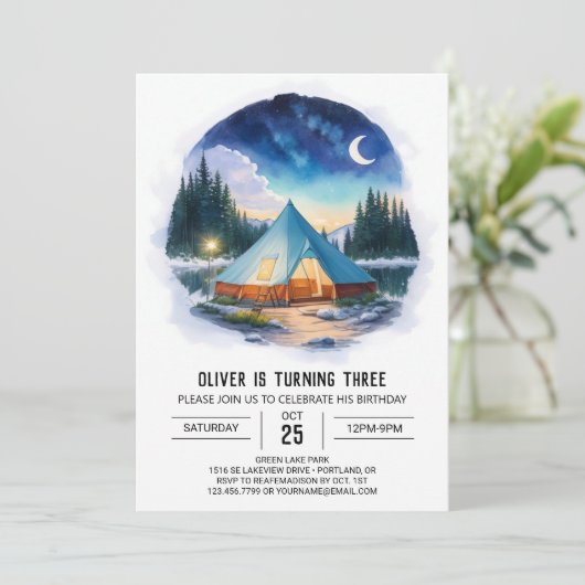 Waterverf Wilderness Picknick Verjaardag Kaart (Staand voorkant)