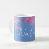Waterverf wildfloral blauw naam koffiemok (Voorkant links)