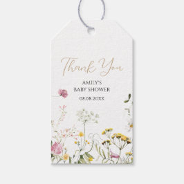 Waterverf Wildfloral Geel Roze baby shower Label Cadeaulabel