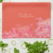 Waterverf wildfloral naam rood sinaasappel theedoek (Gevouwen)