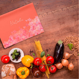 Waterverf wildfloral naam rood sinaasappel theedoek