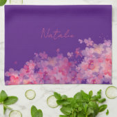 Waterverf wildfloral paarse naam theedoek (Gevouwen)