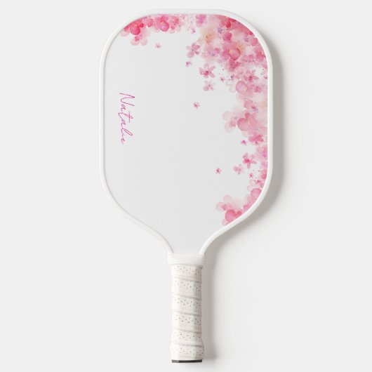 Waterverf wildfloral roze witte naam pickleball paddle (Voorkant)