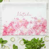 Waterverf wildfloral witte naam theedoek (Gevouwen)