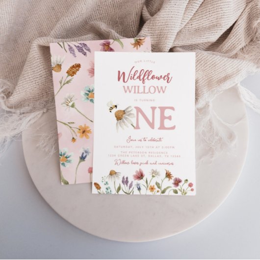 Waterverf Wildflower 1e verjaardagsfeestje Kaart