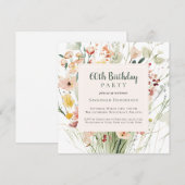 Waterverf Wildflower 60e verjaardagsfeestje Kaart (Voorkant / Achterkant)