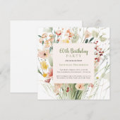 Waterverf Wildflower 60e verjaardagsfeestje Kaart (Voorkant / Achterkant)