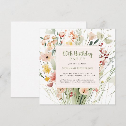 Waterverf Wildflower 60e verjaardagsfeestje Kaart (Voorkant / Achterkant)