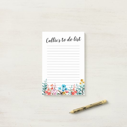 Waterverf Wildflower Aangepaste Magnetisch Notitie Post-it® Notes (Op bureau)