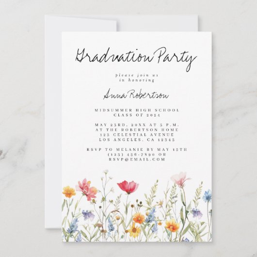Waterverf Wildflower Afstudeerfeest Kaart (Voorkant)