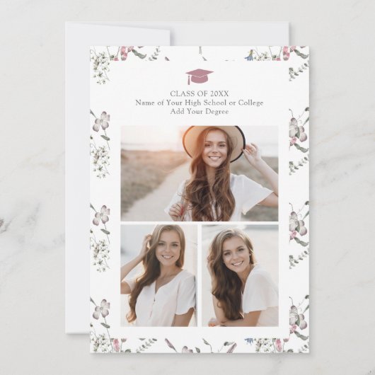 Waterverf Wildflower Afstudeerfeest Kaart (Achterkant)