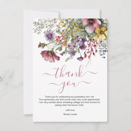 Waterverf Wildflower Afstuderen Bedankkaart (Voorkant)