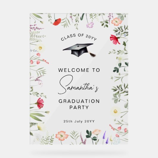 Waterverf Wildflower Afstuderen Welkomstbord Acryl Bord (Voorkant)