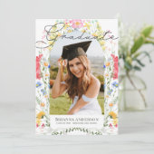 Waterverf Wildflower Arch Afstuderen Foto Kaart (Staand voorkant)