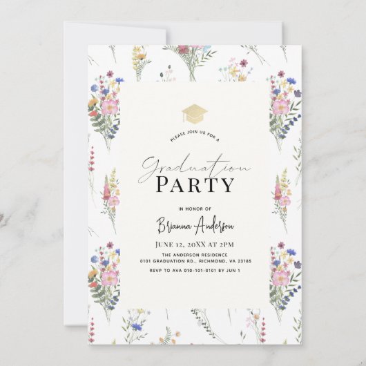 Waterverf Wildflower Arch Afstuderen Foto Kaart (Achterkant)