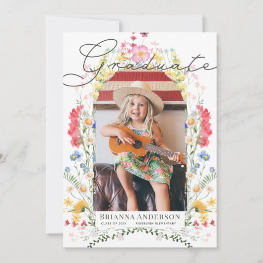 Waterverf Wildflower Arch Foto Meisje Afstuderen Kaart (Voorkant)