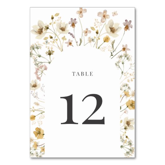 Waterverf Wildflower Arch Wedingnummer Kaart (Voorkant)