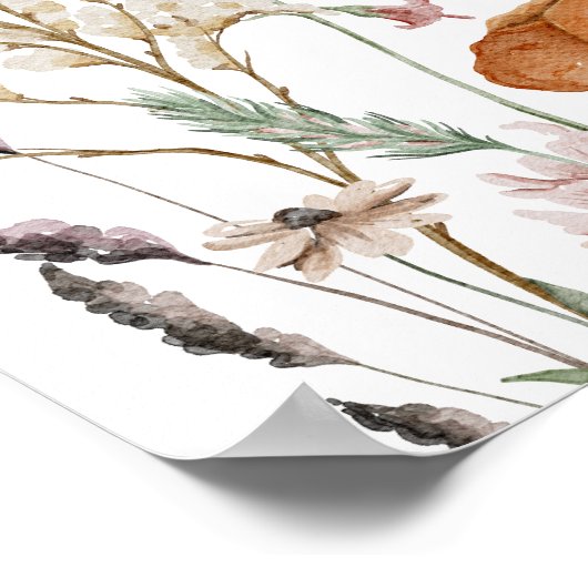 Waterverf  Wildflower Baby Geboortestatistieken Poster (Hoek)