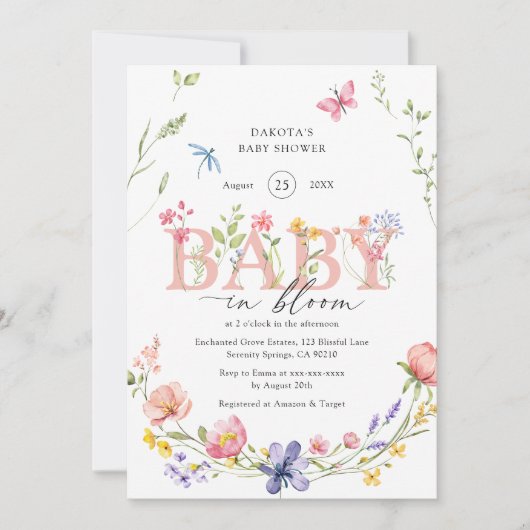 Waterverf Wildflower Baby in Bloom Baby shower Kaart (Voorkant)