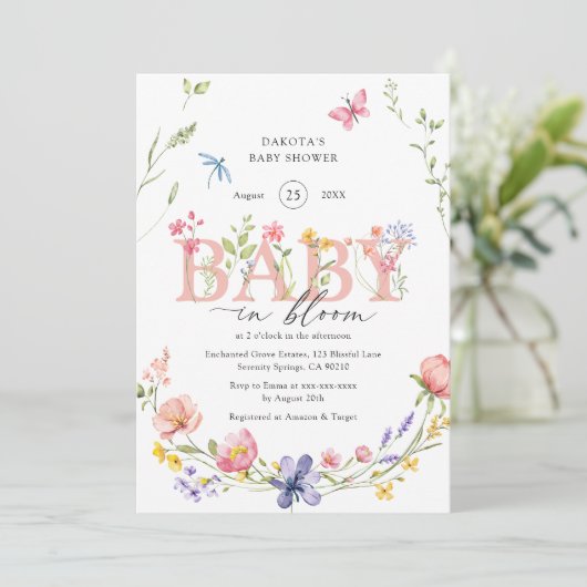 Waterverf Wildflower Baby in Bloom Baby shower Kaart (Staand voorkant)