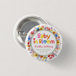 Waterverf Wildflower Baby in Bloom Baby shower Ronde Button 3,2 Cm
