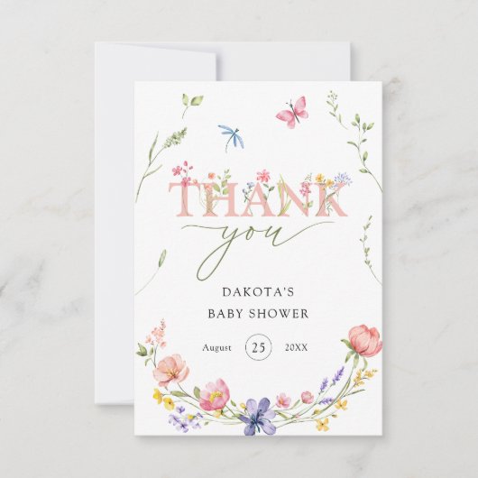 Waterverf Wildflower Baby in Bloom Welkom Bedankkaart (Voorkant)