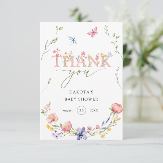 Waterverf Wildflower Baby in Bloom Welkom Bedankkaart (Staand voorkant)