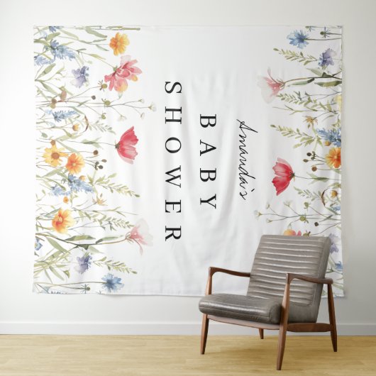 Waterverf Wildflower Baby shower Achtergrond Wandkleed (In Situ (horizontaal))