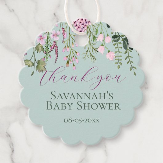 Waterverf Wildflower Baby shower Bloemen Dank u Bedankjes Labels (Voorkant)