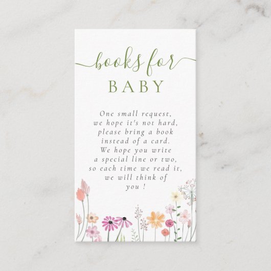 Waterverf Wildflower Baby shower Boekaanvraag Informatiekaartje (Voorkant)