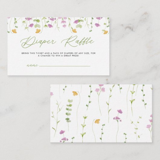 Waterverf Wildflower Baby shower Luier Raffle Informatiekaartje (Voorkant / Achterkant)