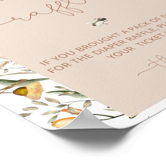 Waterverf Wildflower Baby shower Luier Raffle Poster (Hoek)