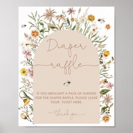 Waterverf Wildflower Baby shower Luier Raffle Poster (Voorkant)