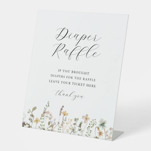 Waterverf Wildflower Baby shower Luier Raffle Reclamebord Met Voetstuk (Voorkant)