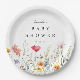 Waterverf Wildflower Baby shower Papier Borden Papieren Bordje
