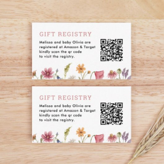 Waterverf Wildflower Baby shower QR Registry Informatiekaartje