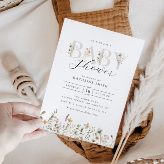 Waterverf Wildflower Baby shower Uitnodiging