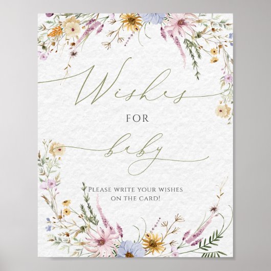 Waterverf Wildflower Baby shower Wensen Poster (Voorkant)