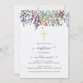 Waterverf Wildflower Baptism Invitation Kaart (Voorkant)
