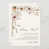 Waterverf Wildflower Beige bruiloft uitnodiging (Voorkant / Achterkant)