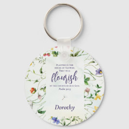 Waterverf Wildflower Bijbelvers gepersonaliseerd Sleutelhanger