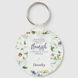 Waterverf Wildflower Bijbelvers gepersonaliseerd Sleutelhanger