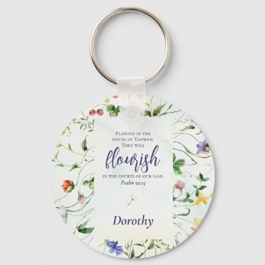 Waterverf Wildflower Bijbelvers gepersonaliseerd Sleutelhanger (Voorkant)