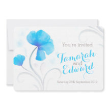 Waterverf wildflower blauw grijs bruiloft uitnodig