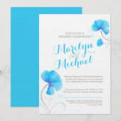 Waterverf wildflower blauw grijs wit bruiloft kaart (Voorkant / Achterkant)